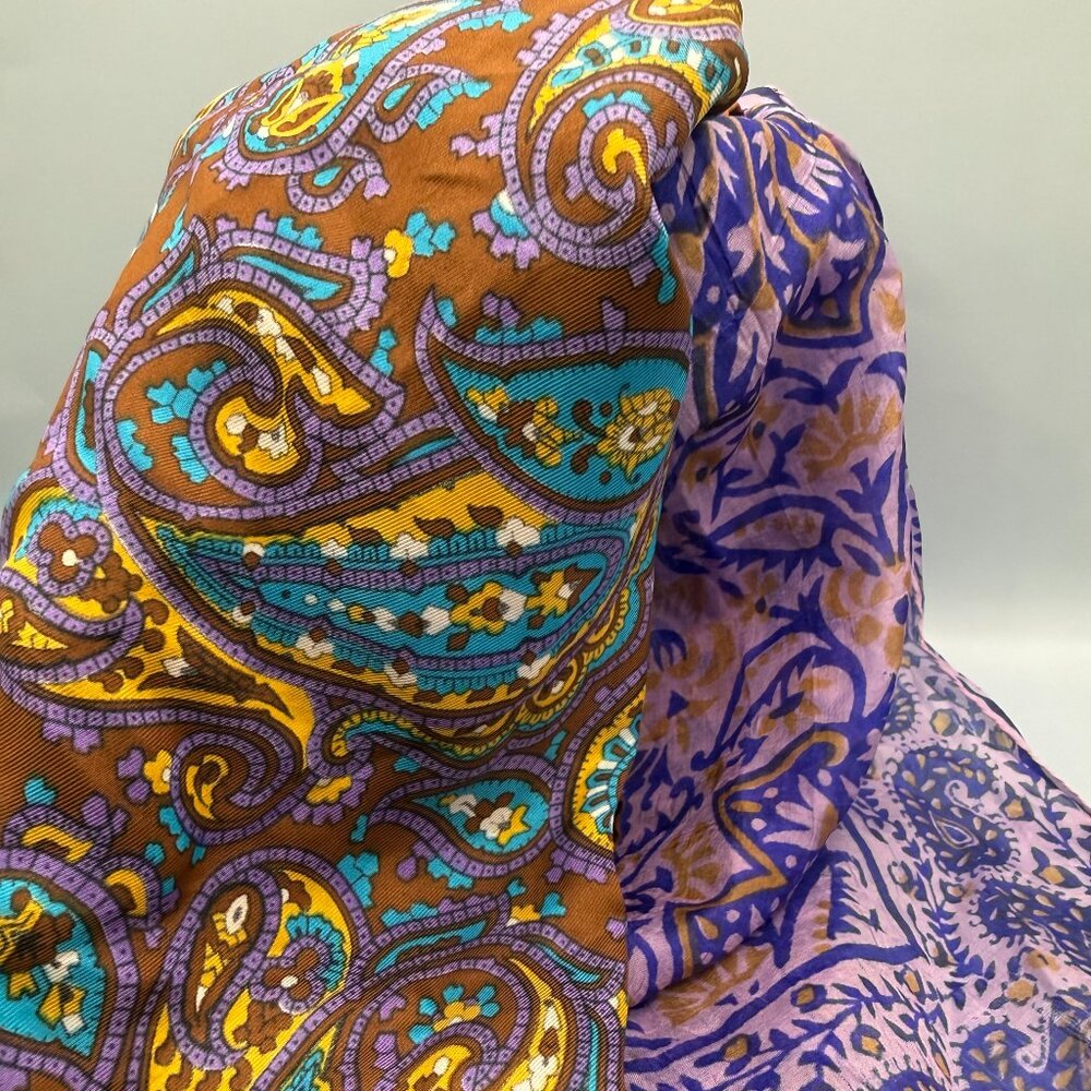Set of 2 Paisley Scarves Autumn Colors Silk and Polyester Flowing Bohemian Style